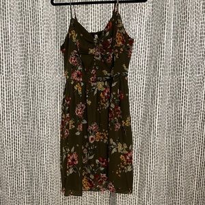 Midi Army Green Floral Print Dress